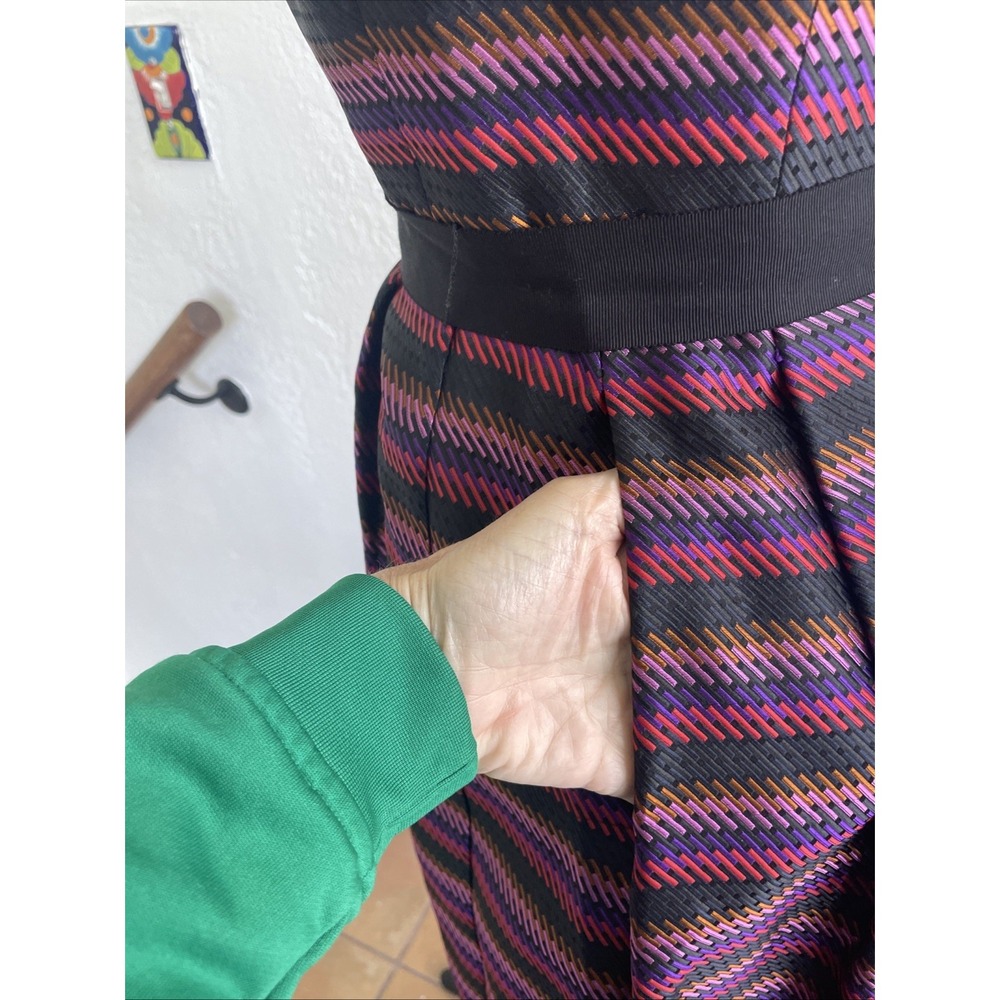 Trina Turk NWOT Purple Stripe Sleeveless Dress Black Sash With Pockets size 6 - Picture 3 of 8
